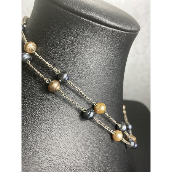 Faux Freshwater Pearl Necklace With Champaign & Blue Pearls - Picture 3 of 4